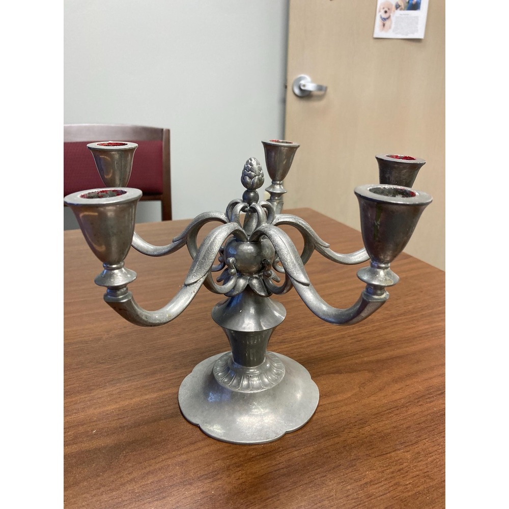 Vintage Just Andersen Pewter Candelabra – 5-Arm Art Deco Candle Holder
